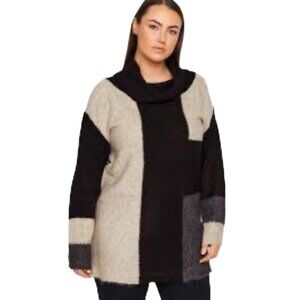 NWT Evans Colorblock Cowl-Neck Sweater Tunic Black Size 18